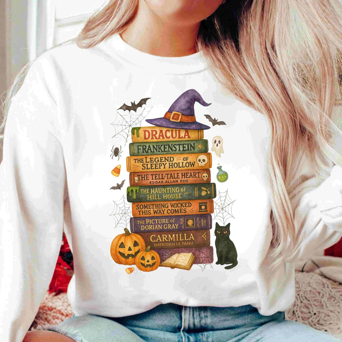 Retro Spooky Book Stack T-Shirt