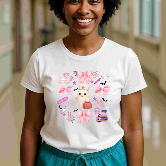 Cute Halloween Ghost Nurse T-Shirt